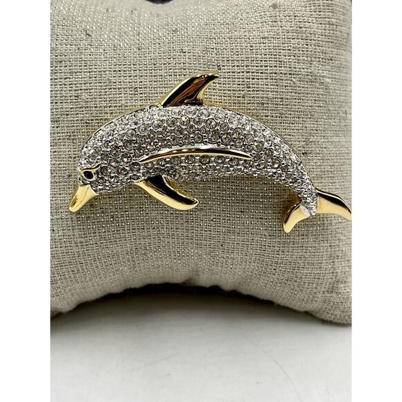 * SWAROVSKI Signed Vintage Clear Crystal Pave Dolphin Sea Pin/Brooch Retired - Picture 2 of 16